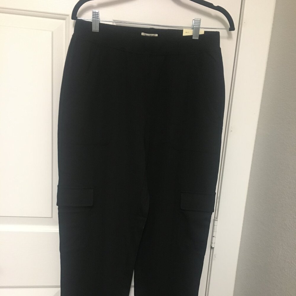 Max Studio London Black Ponte Knit Cargo Jogger Sz L NWT